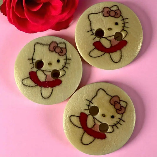 Hello Kitty Pink Wooden Buttons 15mm 2 Hole Pack of 10