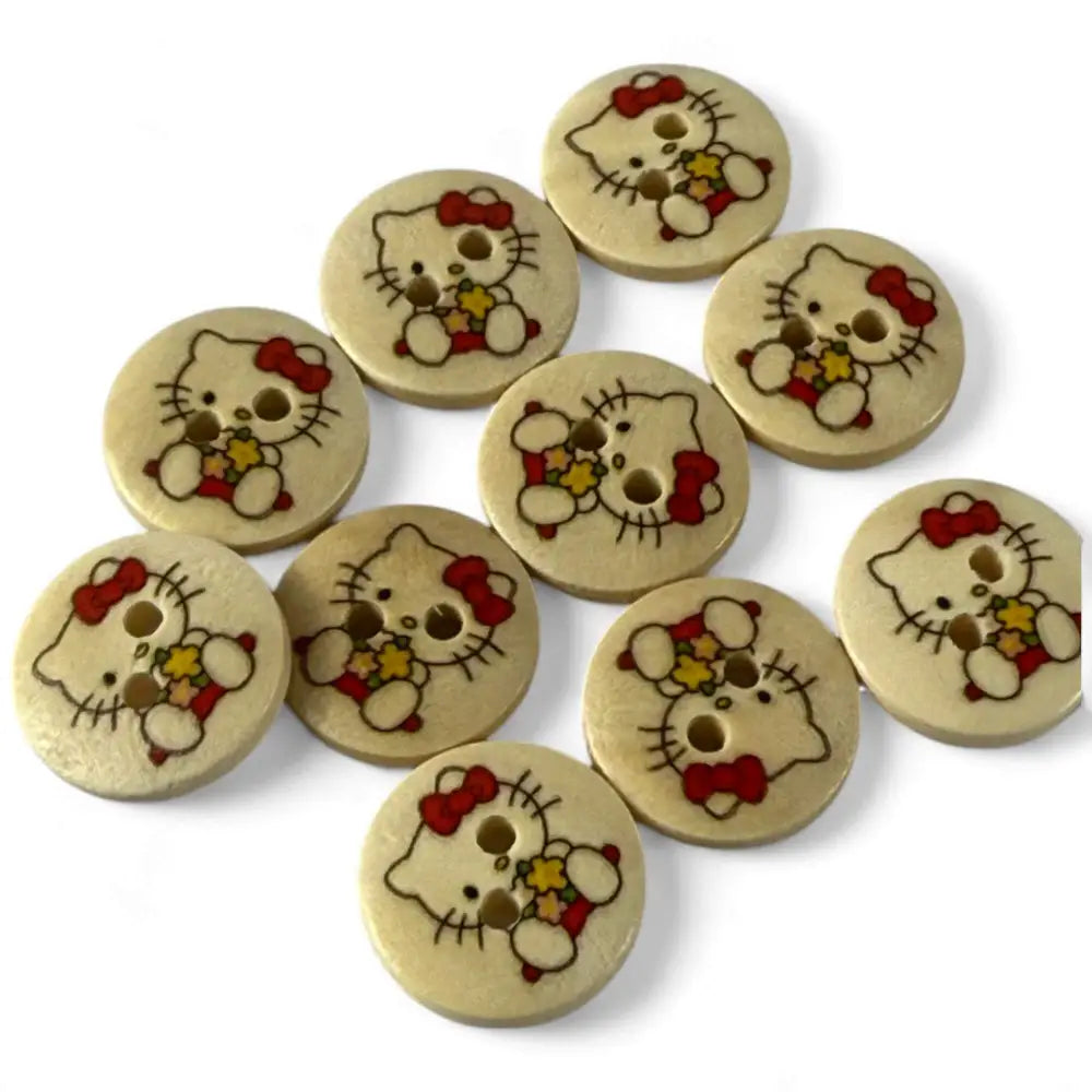 Hello Kitty Wooden Buttons 15mm Red Pack of 10