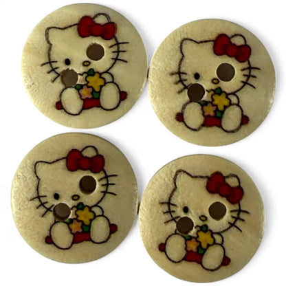 Four Hello Kitty wooden buttons.