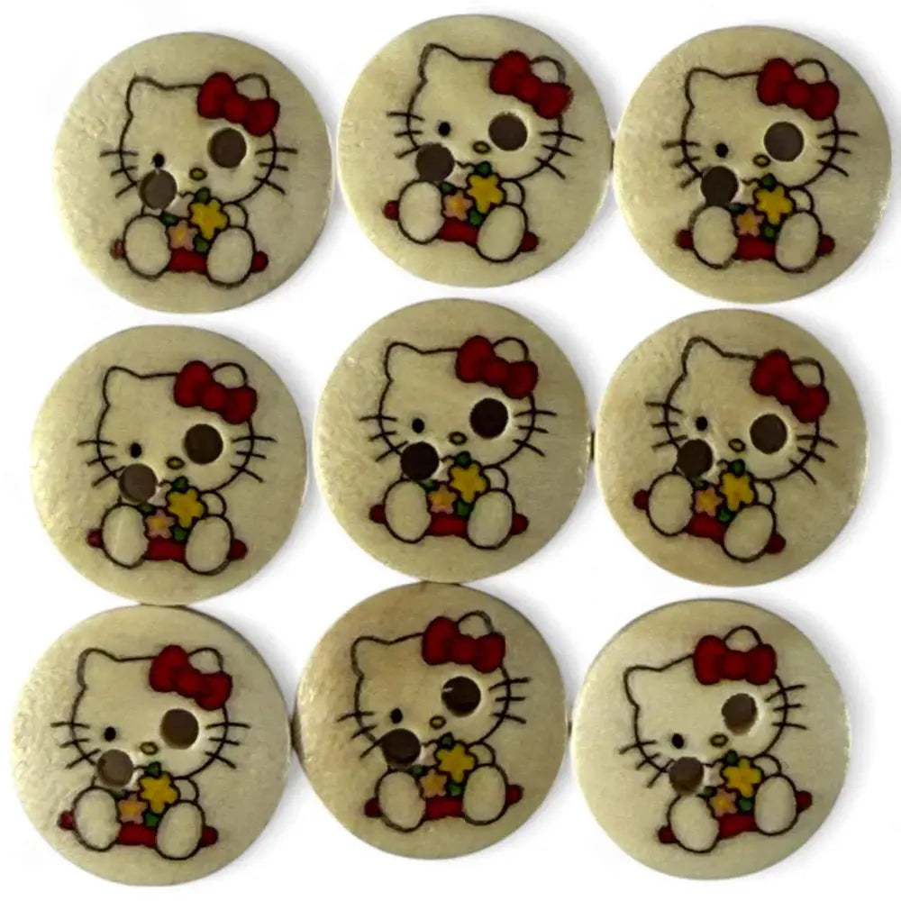 Nine Hello Kitty wooden buttons.