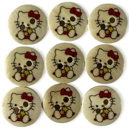 Nine Hello Kitty wooden buttons.