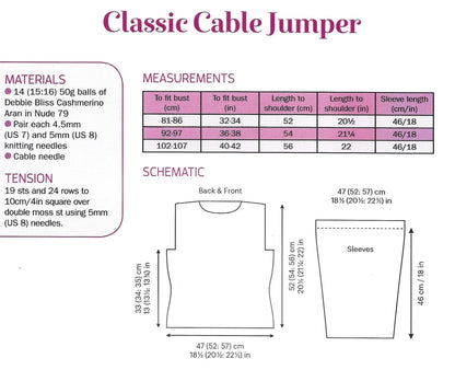 Debbie Bliss Vintage Cable Jumper Knitting Pattern: Easy Aran (PDF Download) KnitForLess
