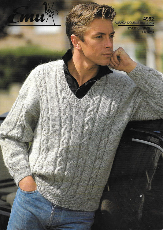 Vintage Men&#39;s Cable Knit V-Neck Sweater Pattern (PDF Download) KnitForLess
