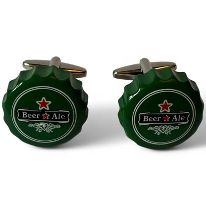 Green beer bottle cap cufflinks.