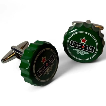Beer bottle cap cufflinks.