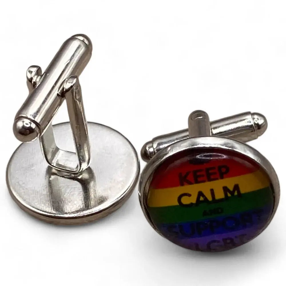 LGBTQ+ themed cufflinks.