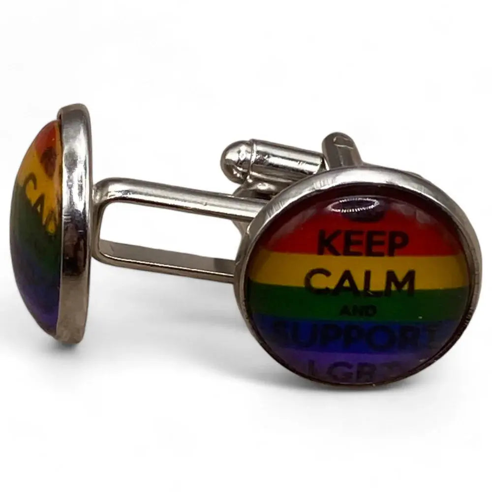 LGBTQ+ pride cufflinks.