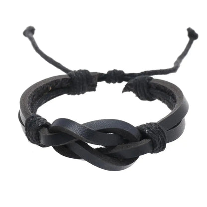 Black leather infinity bracelet.