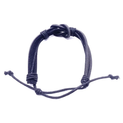 Black knotted leather bracelet.