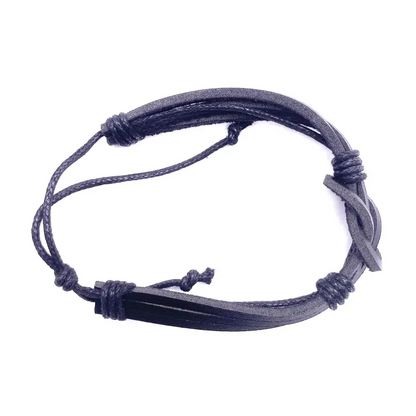 Black leather multi-strand bracelet.