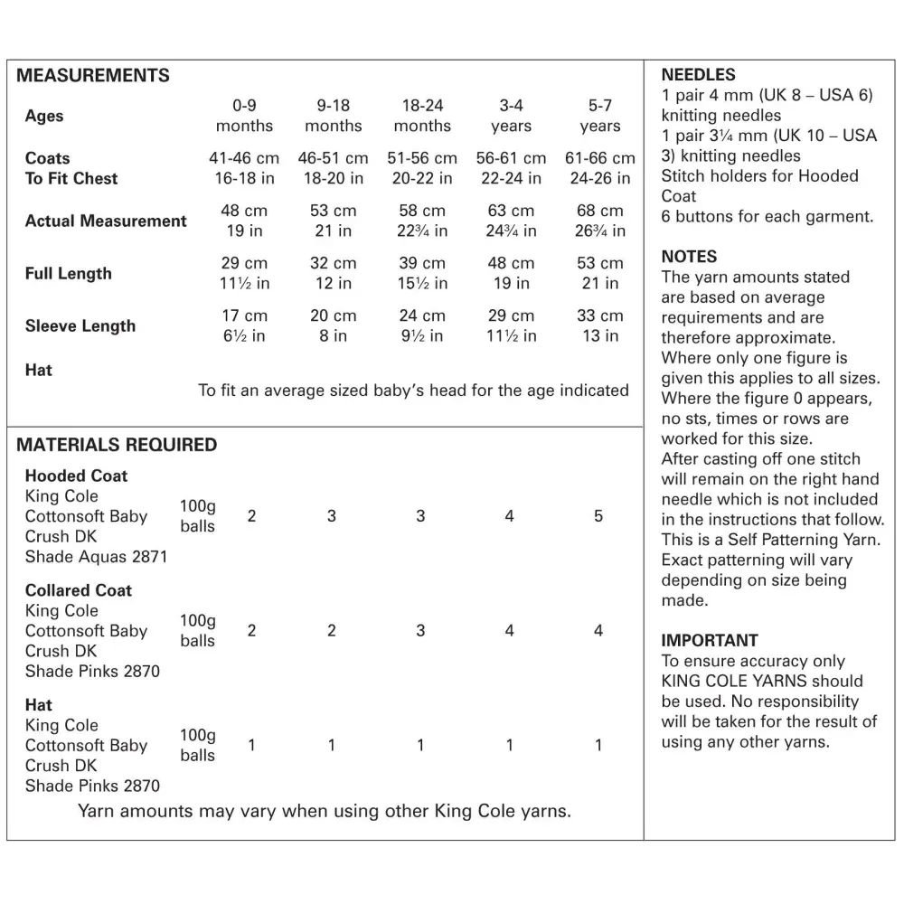 Knitting pattern instructions.
