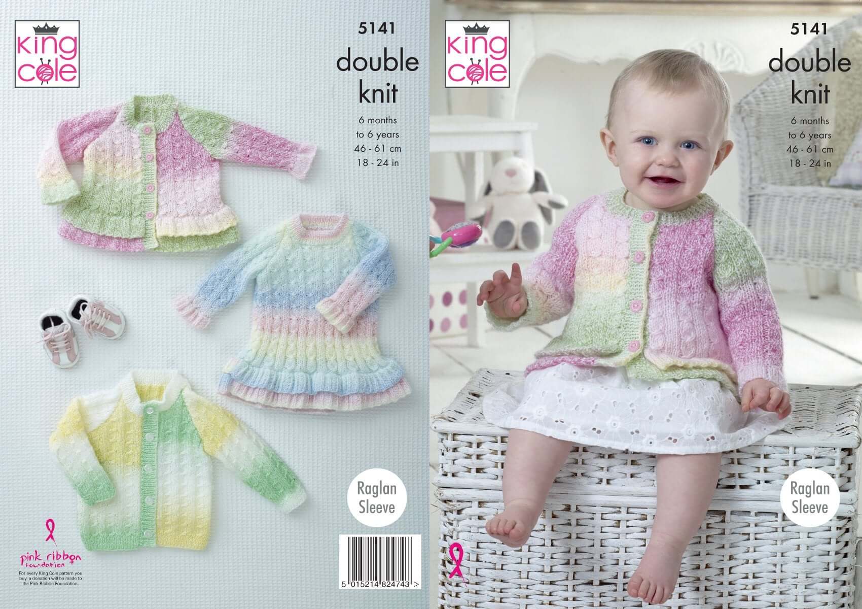 King Cole 5141 Knitting Pattern Baby Child Cardigans and Dress in Melody DK