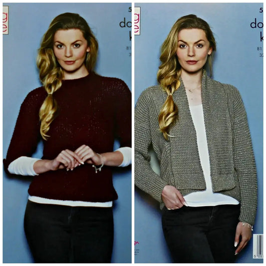Two women wearing knitted sweaters and cardigans.