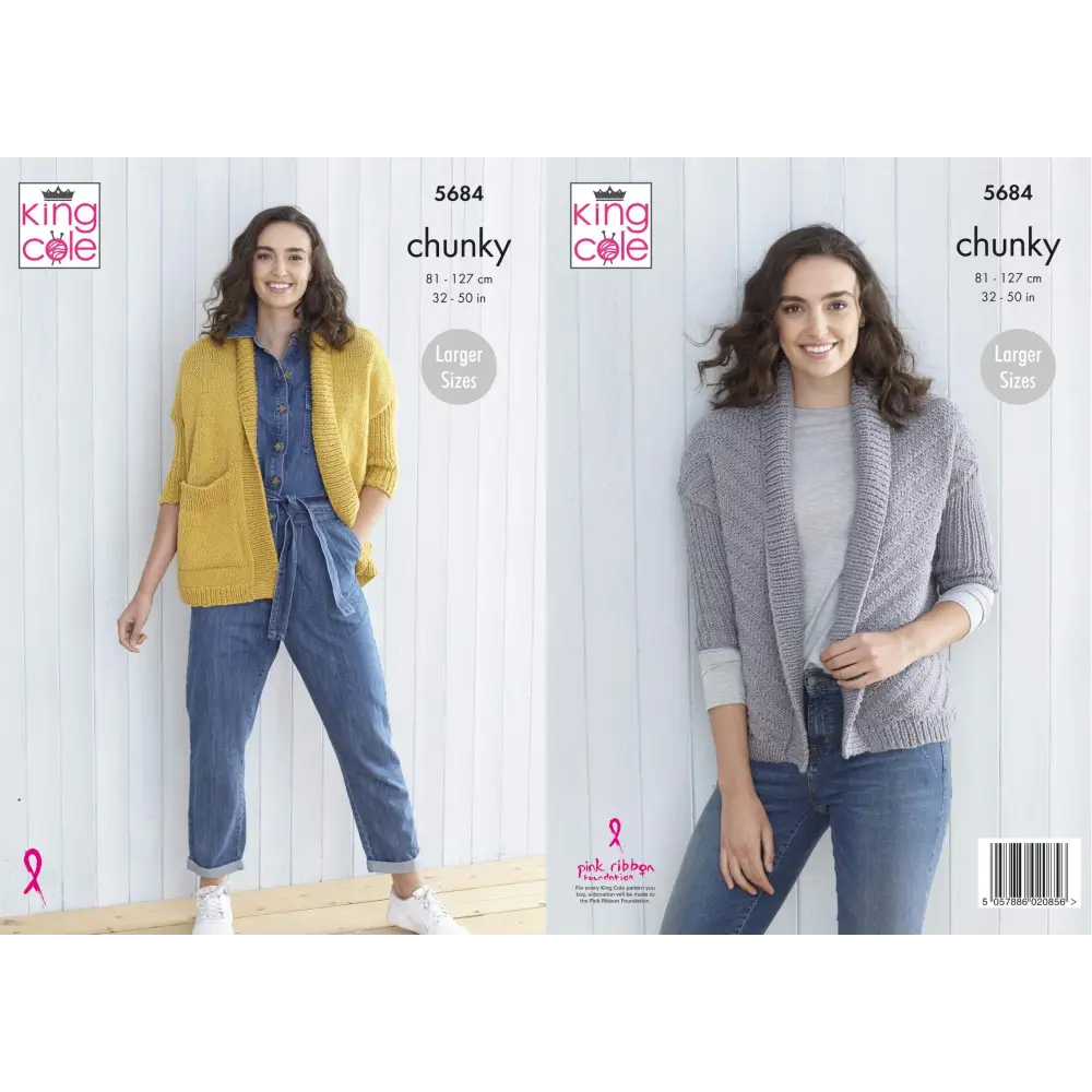 King Cole 5684 Knitting Pattern Womens Cardigans in Subtle Drifter Chunky Multicolor