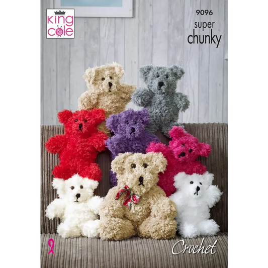 Colorful crocheted teddy bears.