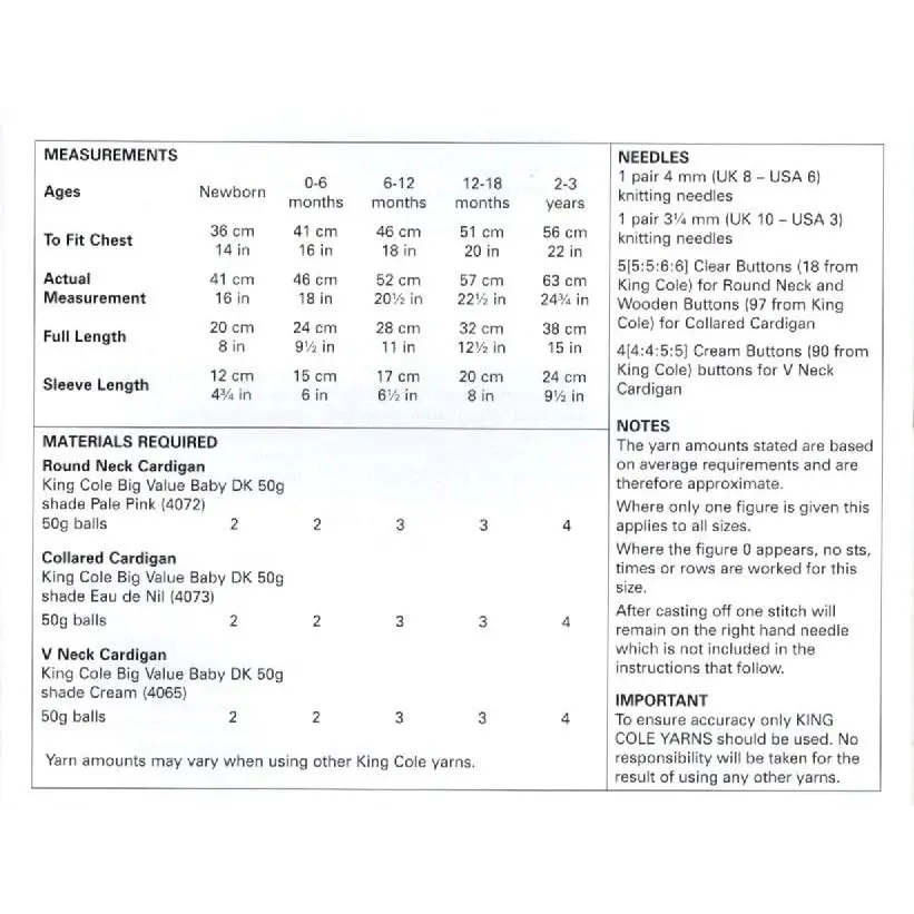 Knitting pattern instructions.