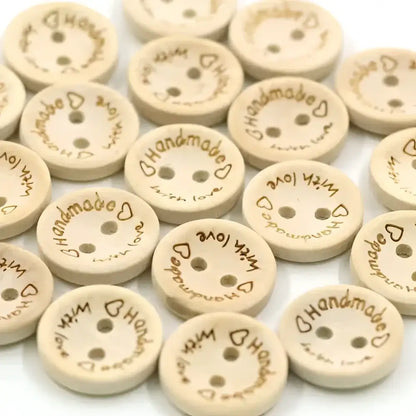 KnitForLess 100 Pieces 25mm Handmade with Love Wooden Buttons Knitting Scrapbooking Crafts DIY