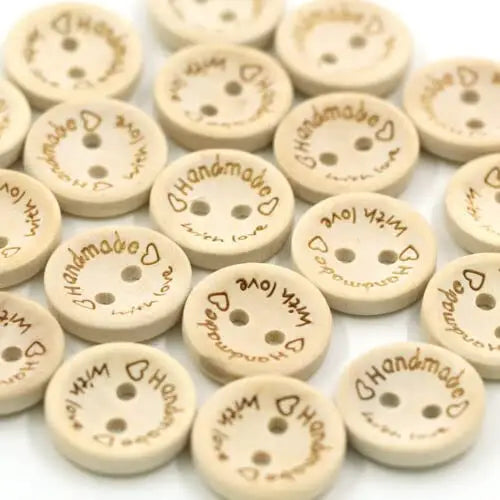KnitForLess 100 Pieces 25mm Handmade with Love Wooden Buttons Knitting Scrapbooking Crafts DIY