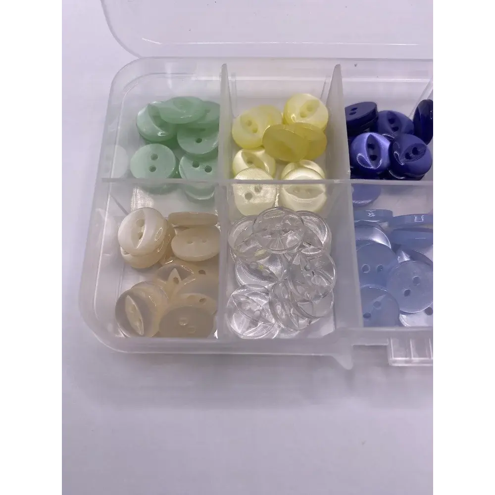 Compartmentalized button collection.