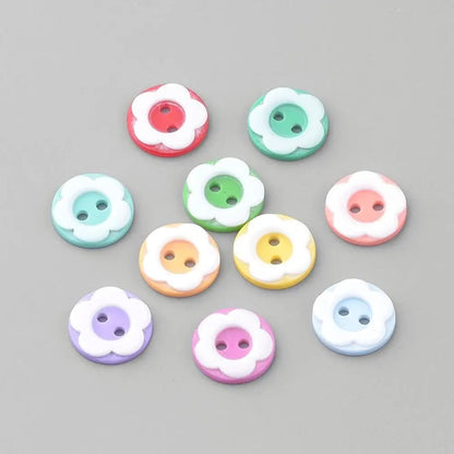 KnitForLess 100Pcs 12.5mm Resin Small Flower Buttons 2 Hole Plastic Craft Double for Childern Sewing Baby Cardigans