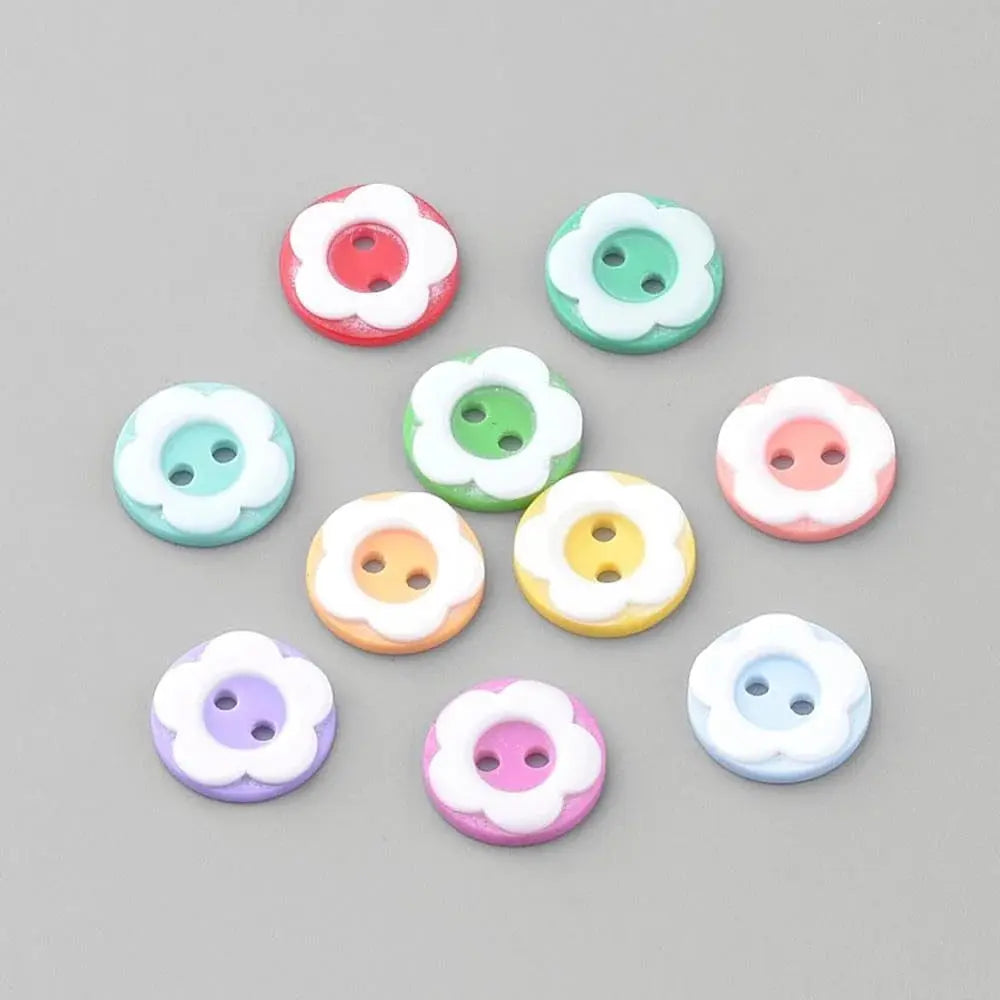 Colorful flower-shaped buttons.