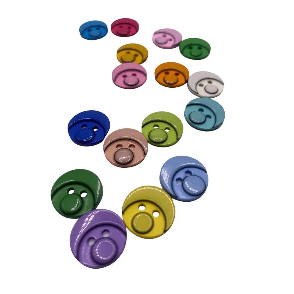 Colorful smiley face buttons.