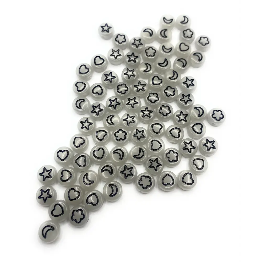 KnitForLess 100Pcs 4x7 mm Glow in The Dark Luminous Stars Moon Heart Beads Acrylic Loose Spacer Bracelets Jewellery