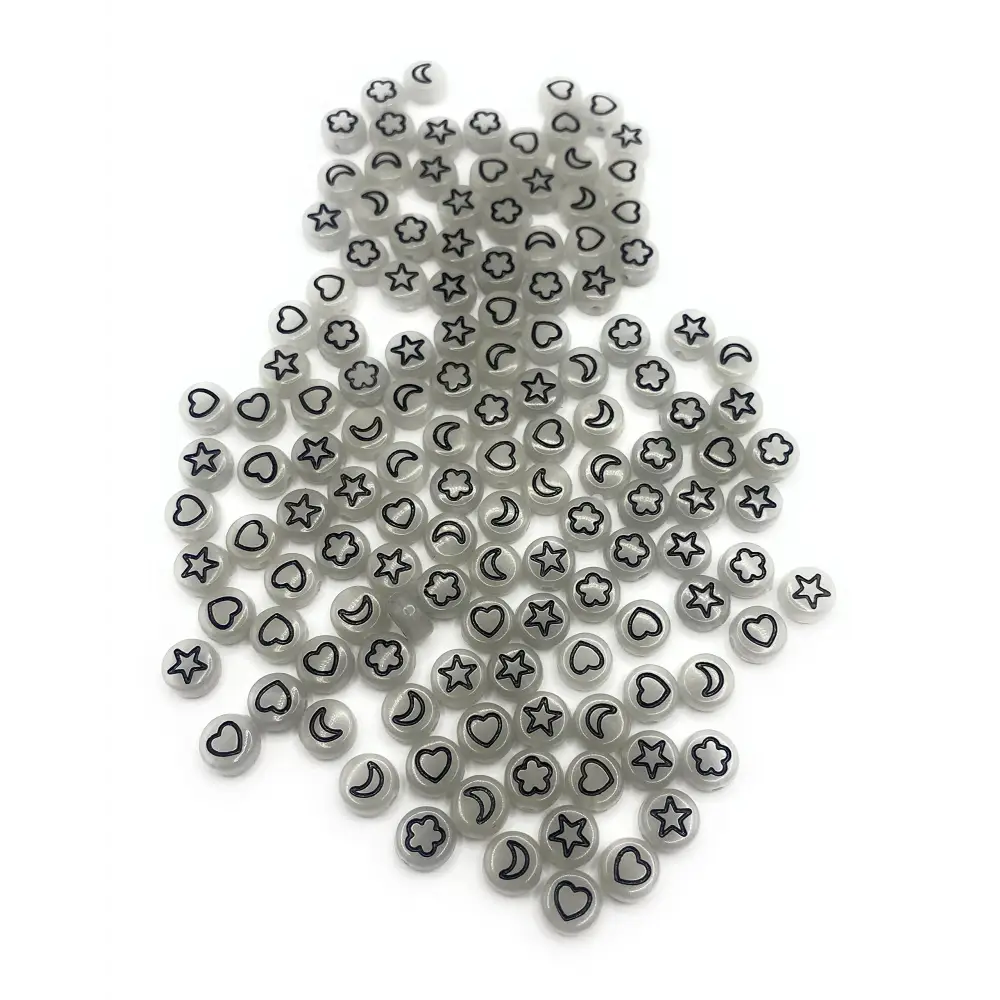 KnitForLess 100Pcs 4x7 mm Glow in The Dark Luminous Stars Moon Heart Beads Acrylic Loose Spacer Bracelets Jewellery