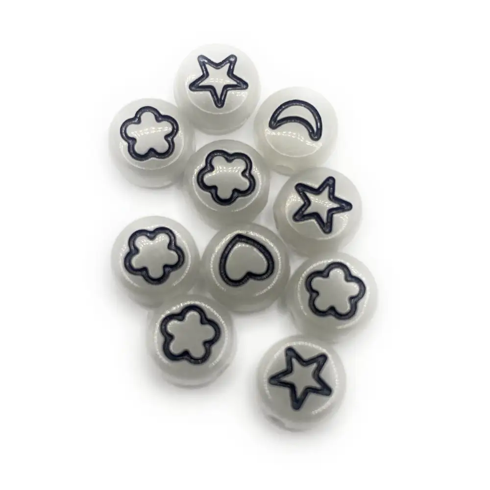 KnitForLess 100Pcs 4x7 mm Glow in The Dark Luminous Stars Moon Heart Beads Acrylic Loose Spacer Bracelets Jewellery