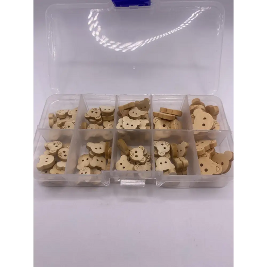KnitForLess 100Pcs Boxset Wooden Teddy Bear Buttons Mixed 13mm and 18mm Knitting Crafts