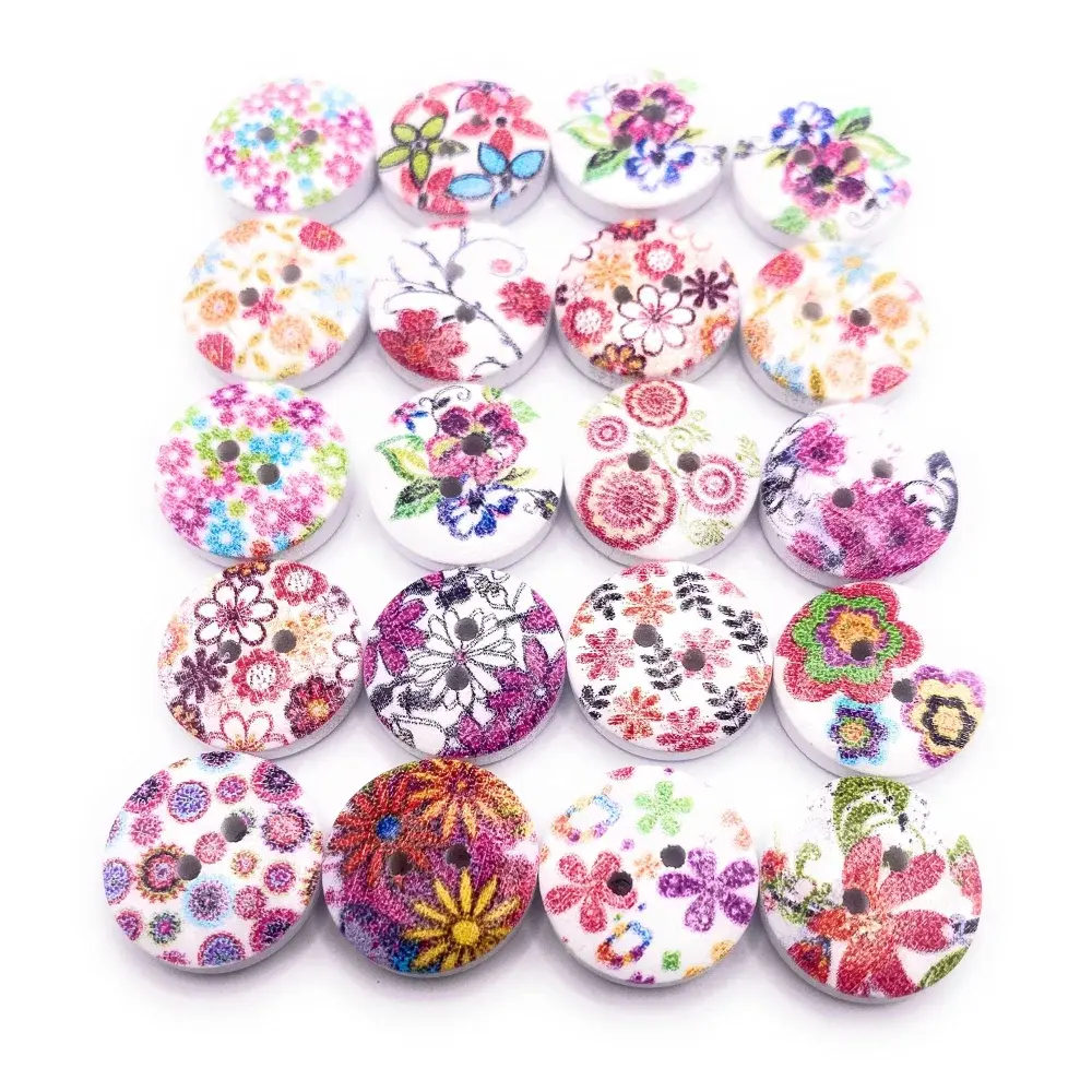 Floral patterned wooden buttons.