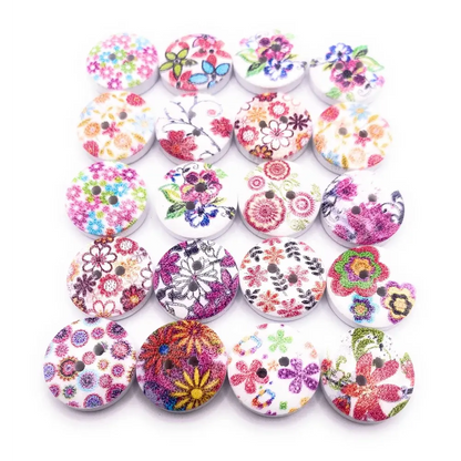Floral patterned wooden buttons.