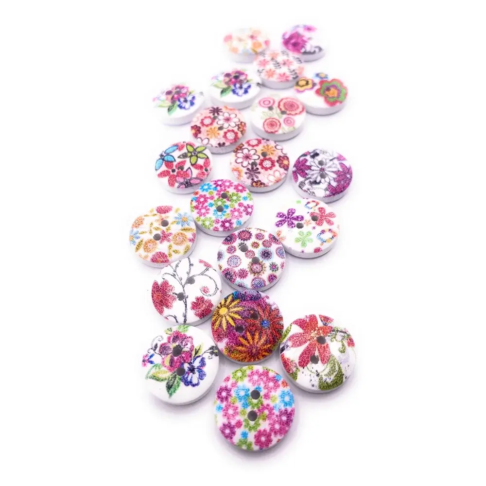 Floral patterned craft buttons.