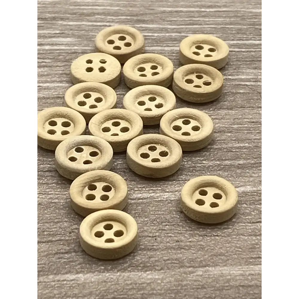 Wooden four-hole buttons.