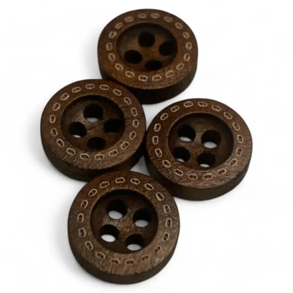 Four-hole brown wooden buttons.