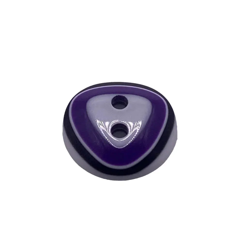 Two-hole purple and white button.
