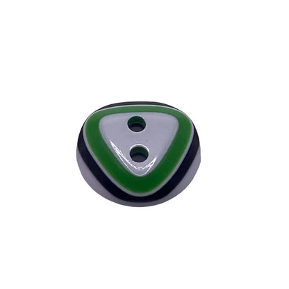 Two-hole green and white button.