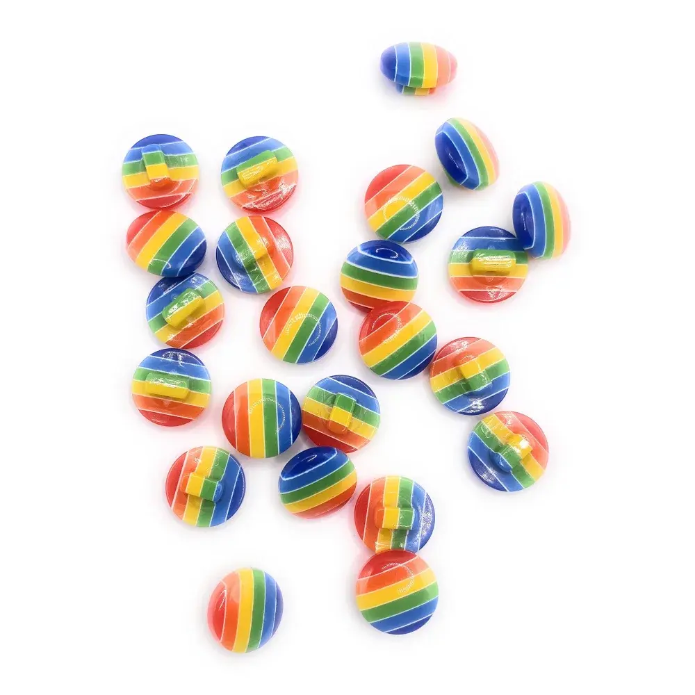 Rainbow striped buttons.