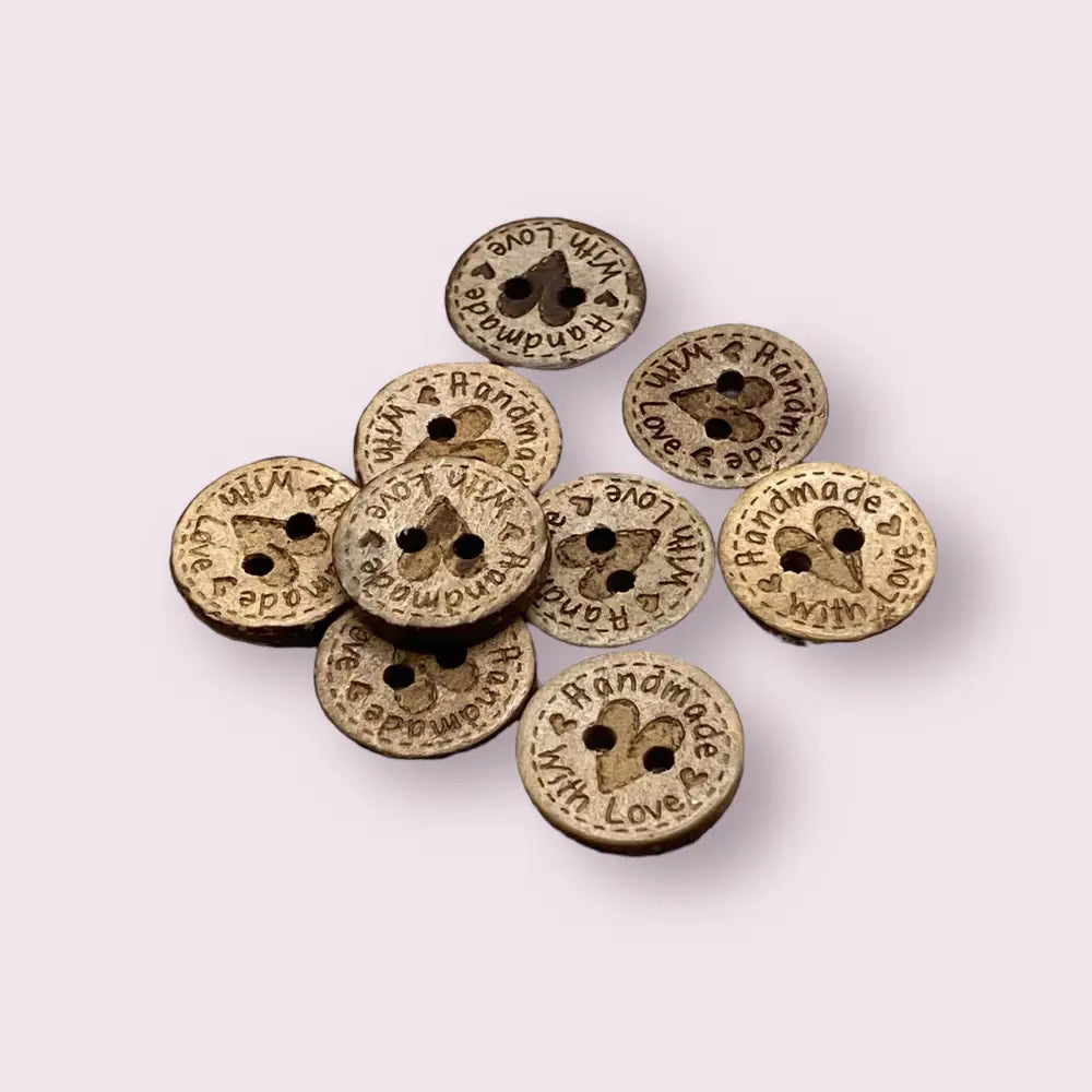 KnitForLess 10Pcs 15mm Coconut Shell Buttons Handmade with Love Great for Cardigans Knitting Sewing