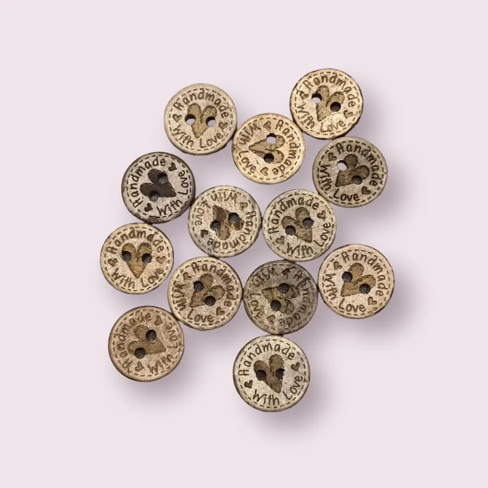 KnitForLess 10Pcs 15mm Coconut Shell Buttons Handmade with Love Great for Cardigans Knitting Sewing