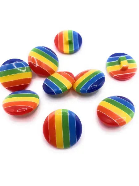 Rainbow striped buttons.