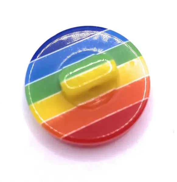Rainbow-striped button with shank.
