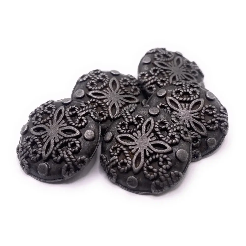 Decorative metal buttons.