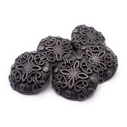 Decorative metal buttons.
