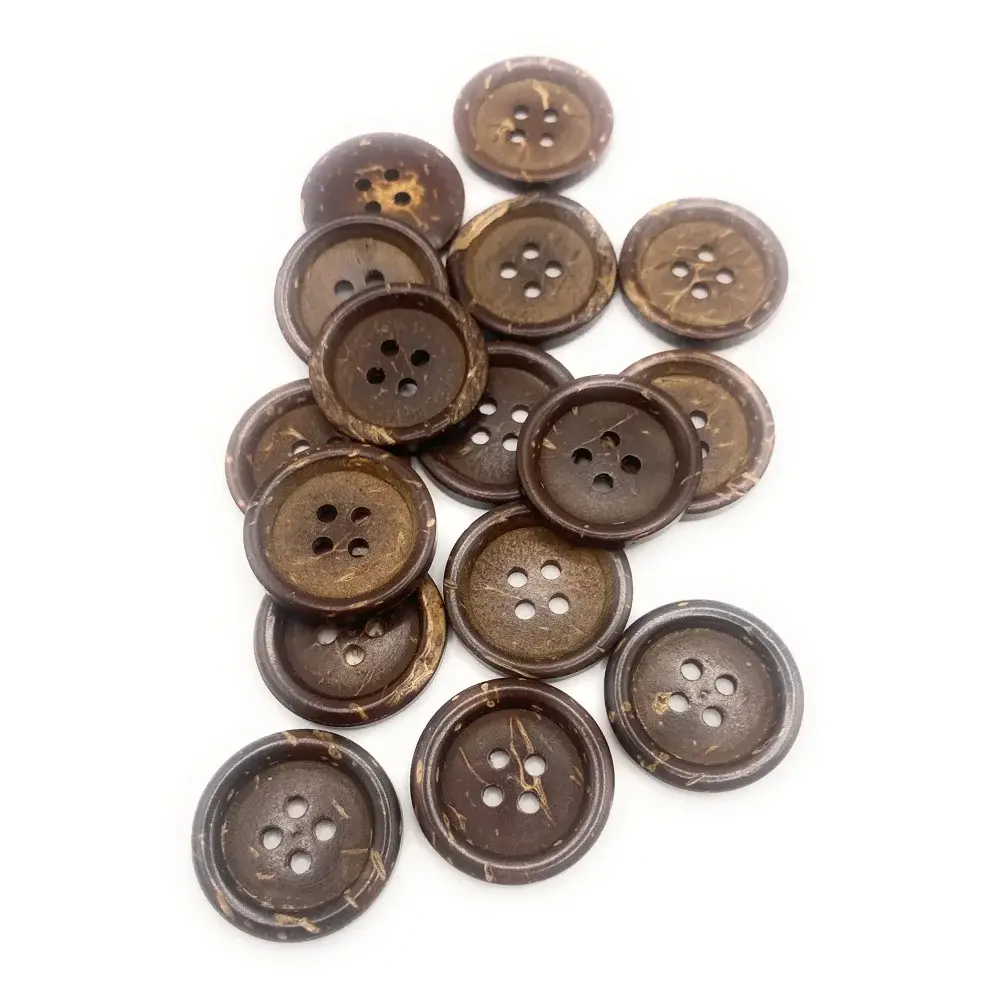 Pile of brown coconut buttons.