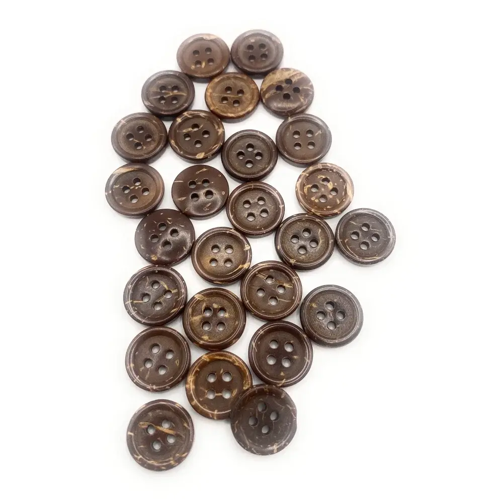Pile of brown coconut buttons.