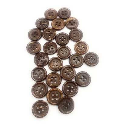 Pile of brown coconut buttons.