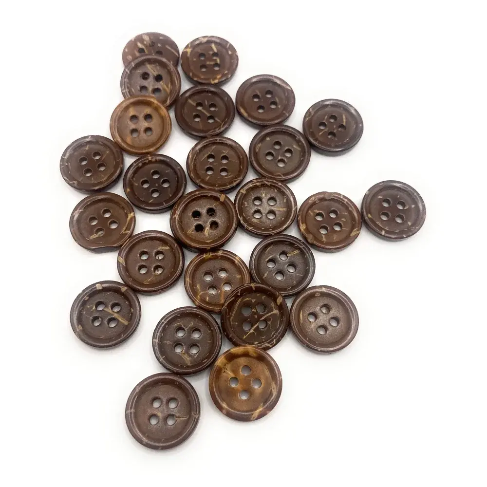 Pile of brown coconut buttons.