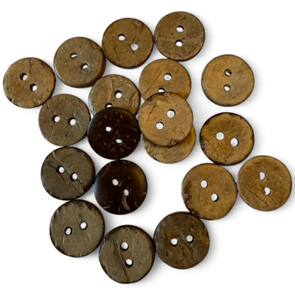 Pile of brown coconut buttons.