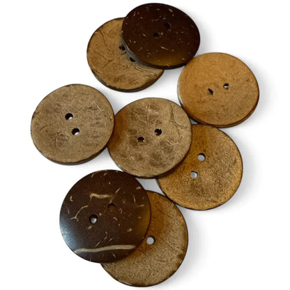 Round, two-hole coconut buttons.